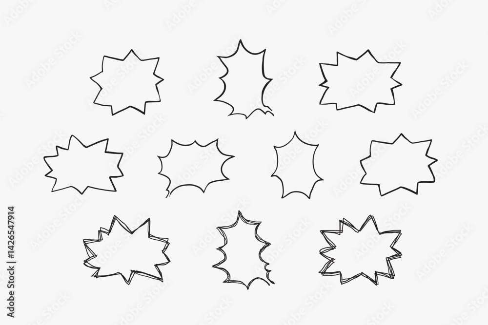 Poster a collection of simple lines hand drawn speech bubbles in various shapes. set of simple of hand draw