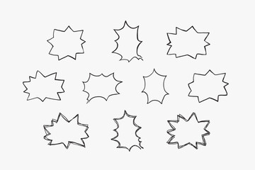 A collection of simple lines hand drawn speech bubbles in various shapes. Set of simple of hand drawn speech bubbles in various sizes and shapes. Set of simple lines hand drawn speech bubbles