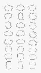 A collection of simple lines hand drawn speech bubbles in various shapes. Set of simple of hand drawn speech bubbles in various sizes and shapes. Set of simple lines hand drawn speech bubbles