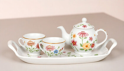 Fototapeta premium Floral Tea Set Mockup for Afternoon Tea Branding