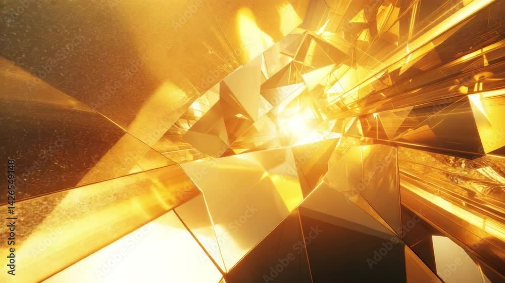 Poster abstract light reflection with golden geometric shapes in a dynamic three-dimensional space