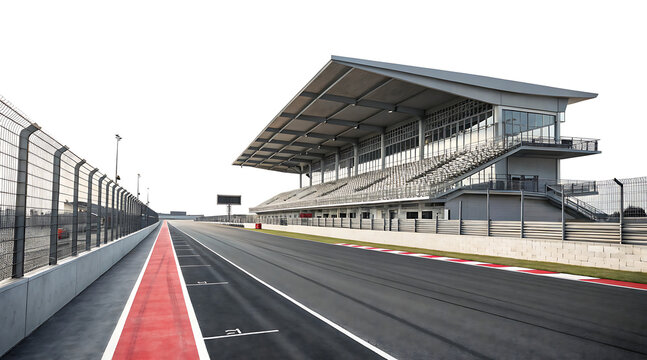 empty race track with modern grandstand isolated on white background PNG.GENERATIVE AI