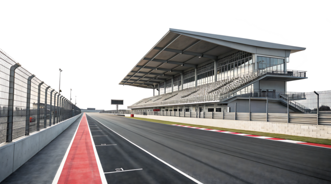 empty race track with modern grandstand isolated on white background PNG.GENERATIVE AI