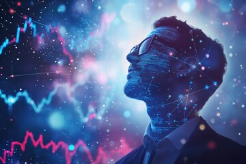 Naklejka premium A traders mind visualized as a galaxy with stock market data forming constellations surreal and artisticb