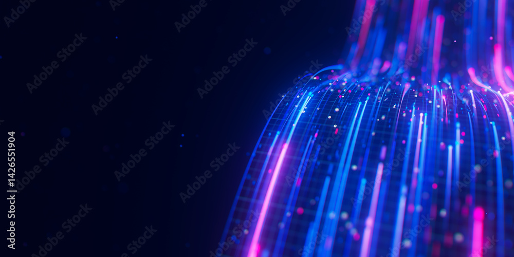 Poster closeup of bigdata light speed flow. abstract digital data stream of quantum computing. cyberspace o