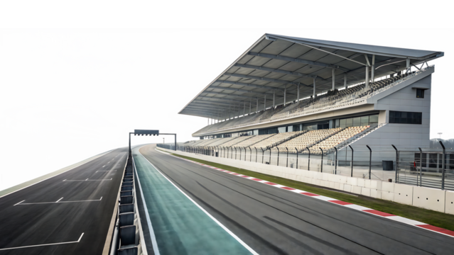 empty race track with modern grandstand isolated on white background PNG.GENERATIVE AI