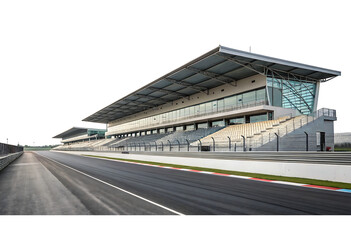 empty race track with modern grandstand isolated on white background PNG.GENERATIVE AI