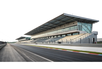 empty race track with modern grandstand isolated on white background PNG.GENERATIVE AI