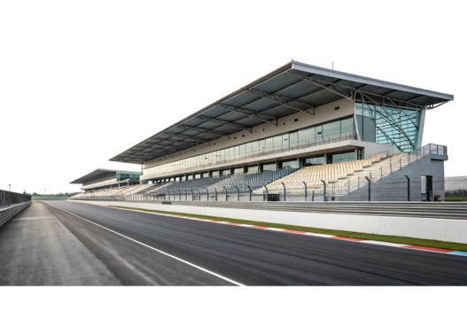 empty race track with modern grandstand isolated on white background PNG.GENERATIVE AI