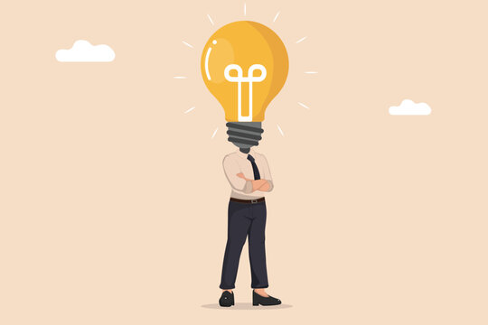 Creative Thinking Illustration of a person with a light bulb as a head, representing new ideas.
