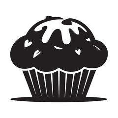 Cupcake with Frosting Silhouette, Sweet Dessert Vector