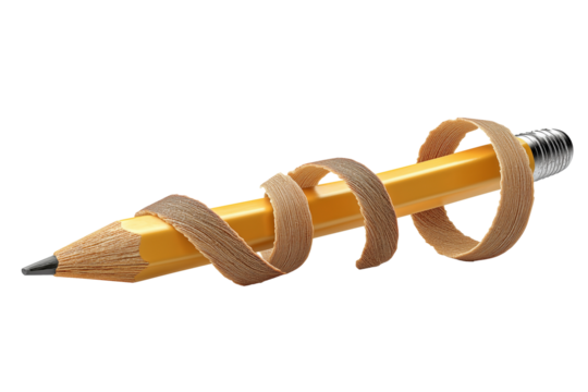 Pencil unrolling like a scroll on a flat surface with clip