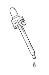 Hand-drawn vector of a cosmetic or medical dropper with a single falling drop. Isolated and perfect for skincare or lab-themed designs.