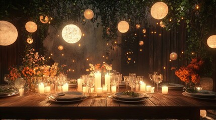 Obraz premium Celebration scene with reusable decorations and soft candlelight .