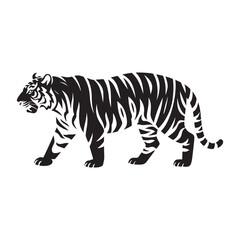 Tiger Walking Silhouette, Wildlife Animal Vector