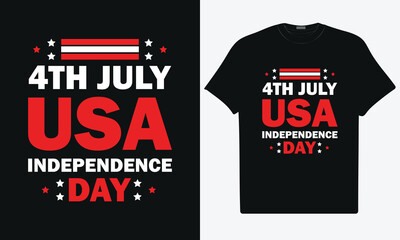 A vibrant graphic design with 4th July USA Independence Day in bold red text on a black background