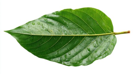 Obraz premium Close-up of a vibrant green leaf glistening with water droplets. Nature's beauty.