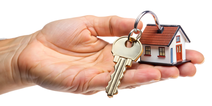 hand holding house keys with keychain isolated on white background PNG.GENERATIVE AI