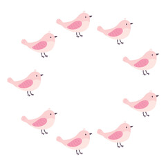 Round frame, funny birds. Vector illustration in flat style