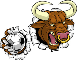 Bull Minotaur Longhorn Cow Soccer Mascot Cartoon