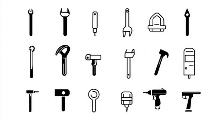 An assortment of essential tools and hardware items including wrenches screwdrivers hammers pliers and other utility devices used for a variety of repair construction