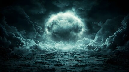 Dramatic stormy night over the turbulent ocean