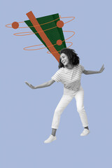 Trendy art creative vertical photo collage of minded girl guy think decision scribble brainstorming...