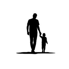 Silhouette of Father and Child Walking Together  