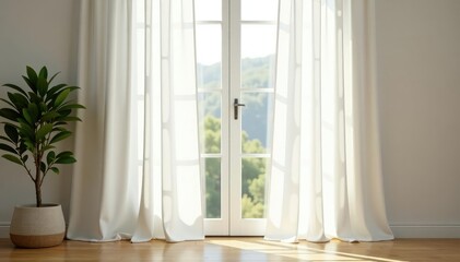 Fototapeta premium Simple, clean white linen curtains, soft natural light , seamless, studio, texture