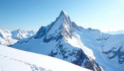 Obraz premium Snowy mountain peak, pristine snow, clear sky, scenic, photography