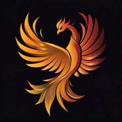 Obraz premium clean minimal phoenix logo with flowing wings, rebirth from fire concept, line art style, gold and red tone