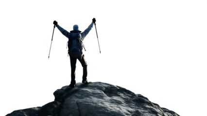 hiker on top of the mountain isolated on white background PNG.GENERATIVE AI