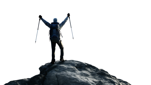 hiker on top of the mountain isolated on white background PNG.GENERATIVE AI
