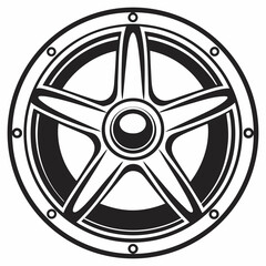 Obraz premium Stylized Close up Black and White Vector Logo Silhouette of a Sleek Five-Spoke Wheel Design Featuring a Circular Rim Generative AI