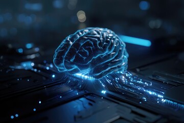 Artificial intelligence, a brain embedded in a circuit board.
