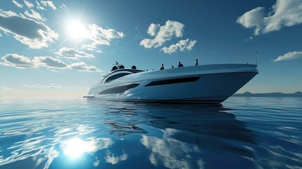Naklejka premium A luxury yacht cruising at high speed on a calm