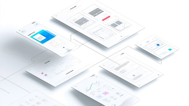 Abstract presentation of multiple digital interfaces and modern design elements