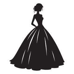 Fototapeta premium Dramatic Ball Gown silhouette, where volume meets flair – Ball Gown illustration – Minimalist Ball Gown vector – Ladies dress silhouette