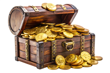 treasure chest with gold coins isolated on white background PNG. GENERATIVE AI