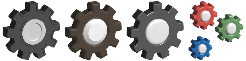 3D Gear Icon Set Colorful Settings and Engineering Symbols