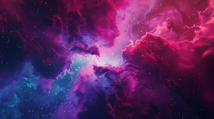 A celestial expanse with vibrant hues of pink and blue clouds amidst a tapestry of twinkling stars