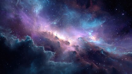 Fototapeta premium Cosmic nebulae display swirling hues of interstellar dust.