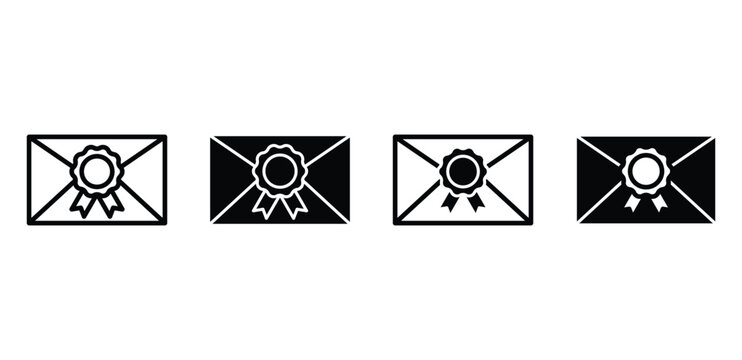 VIP Invitation Email Icon Set Black and White Envelope with Seal Vector Design