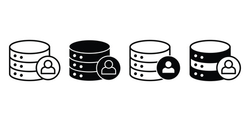 User Database Icon Set Black and White Glyph Style Vector Illustrations
