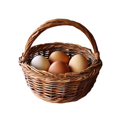 Four Fresh Eggs in a Wicker Basket