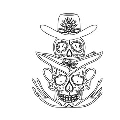 Whimsical Skull Composition Outlines Illustration