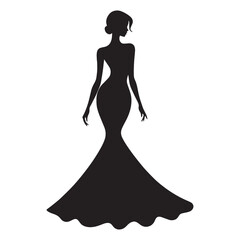 Dazzling Mermaid Dress silhouette, made for grand entrances – Mermaid Dress illustration – Minimalist Mermaid Dress vector – Ladies dress silhouette

