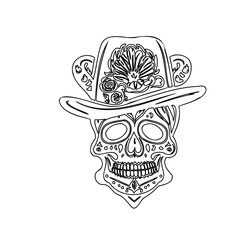Stylized Day of Dead Skull With a Floral Hat