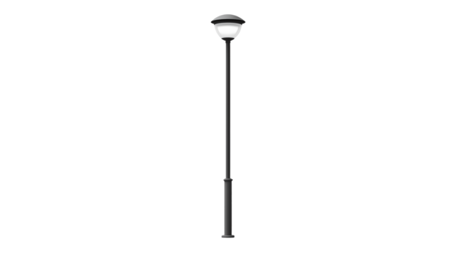 Isolated view of a tall gray street lamp isolated on transparent background