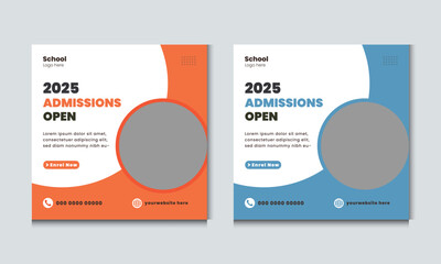 2025 School Admissions Open Social Media Post Template – Editable Education Graphic with Enroll Now Button and Contact Icons